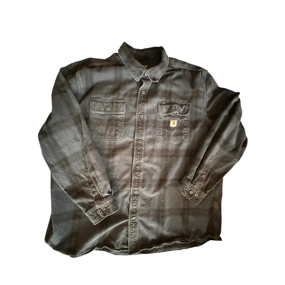Carhartt Loose Fit Flannel Shirt 2XL Navy Plaid Workwear Oversized Utility Cozy